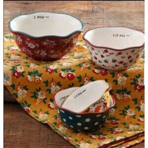 The Pioneer Woman Nesting Measuring Bowl Set 4 piece Fall Flowers Stoneware
